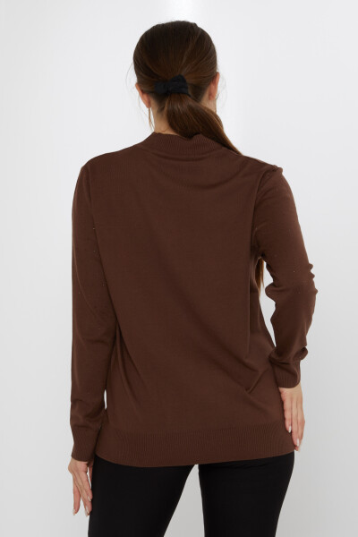 Sweter dzianinowy z haftem w kolorze kawy - 31513 | KAZEE (Zestaw 3 sztuk L-XL-2XL) - 5