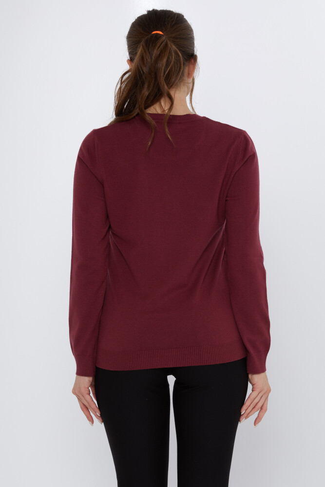 Sweter dzianinowy z haftem w kolorze różowo-bordowym - 31377 | KAZEE (Zestaw 3 sztuk L-XL-2XL) - 5