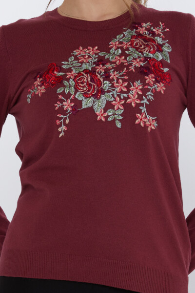 Sweter dzianinowy z haftem w kolorze różowo-bordowym - 31377 | KAZEE (Zestaw 3 sztuk L-XL-2XL) - 3