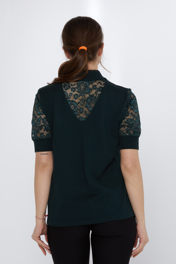 Sweter dzianinowy z koronkowymi rękawami granatowy - 30959 | KAZEE (zestaw 4 sztuk M-L-XL-2XL) - 5