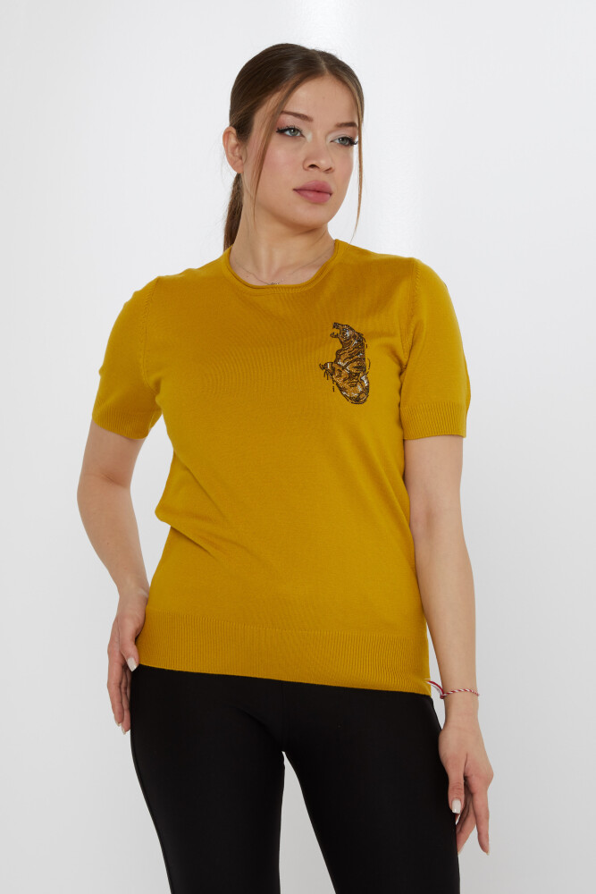 Sweter dzianinowy z tygrysim kamieniem i haftem szafranowym - 31596 | KAZEE (zestaw 3 sztuk M-L-XL) - 2