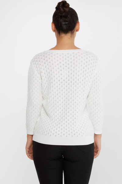 Sweter z dzianiny z własnym wzorem i dekoltem w serek, ecru - 31247 | KAZEE (zestaw 3 sztuk M-L-XL) - 5