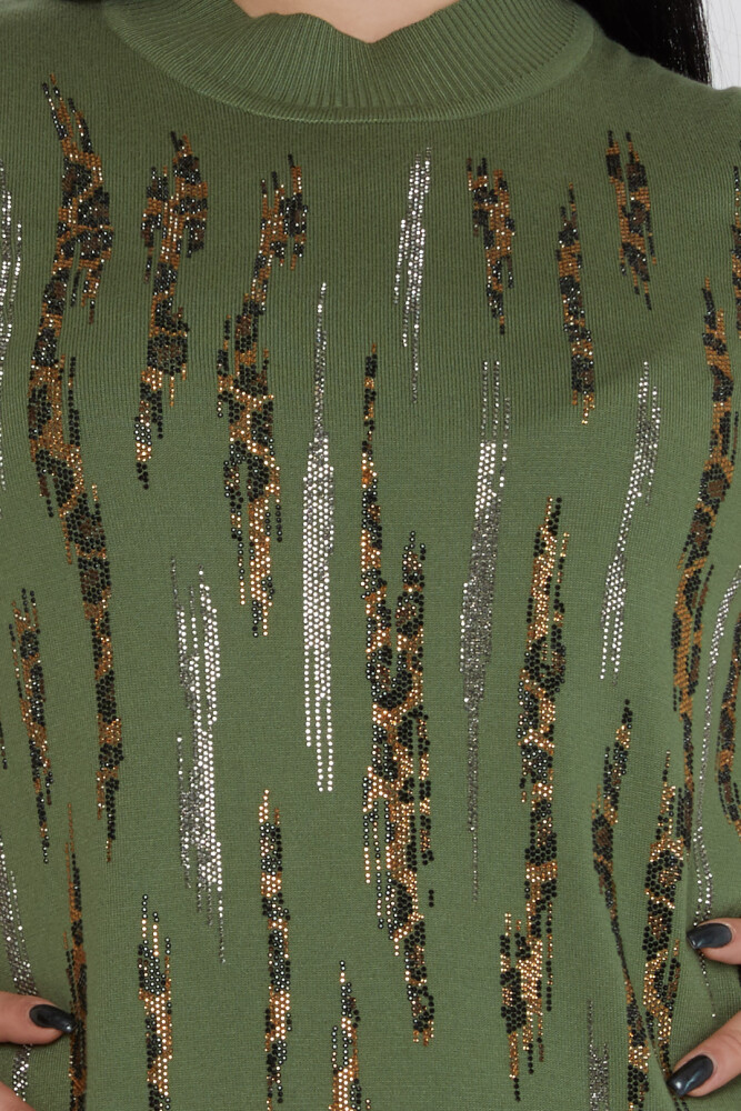 Sweter z dzianiny w panterkę, haftowany, ze stójką, w kolorze khaki - 31565 | KAZEE (zestaw 3 sztuk M-L-XL) - 4