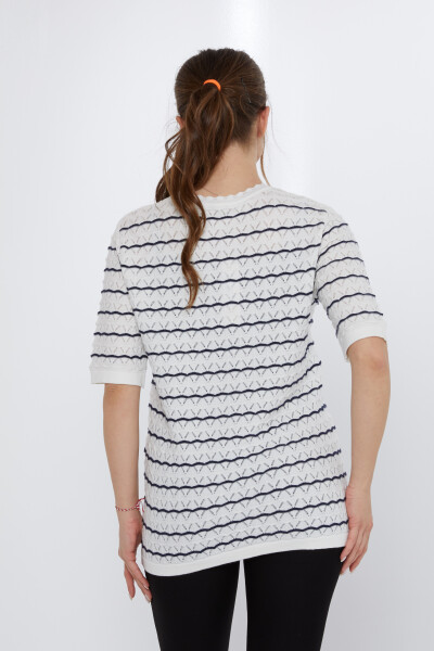 Sweter z dzianiny w paski, ecru-granatowy - 31778 | KAZEE (zestaw 3 sztuk M-L-XL) - 5