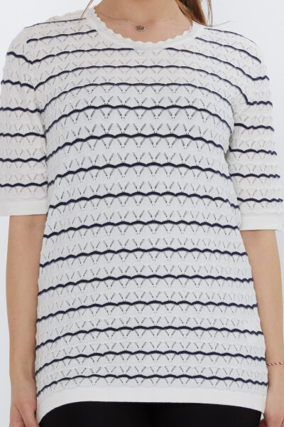 Sweter z dzianiny w paski, ecru-granatowy - 31778 | KAZEE (zestaw 3 sztuk M-L-XL) - 3