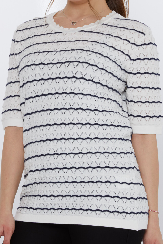 Sweter z dzianiny w paski, ecru-granatowy - 31778 | KAZEE (zestaw 3 sztuk M-L-XL) - 4