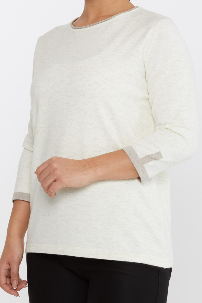 Sweter z dzianiny z brokatem i długimi rękawami w kolorze ecru - 31605 | KAZEE (zestaw 3 sztuk M-L-XL) - 4