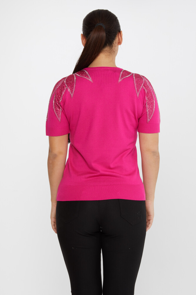 Sweter z dzianiny z haftem na ramionach, model amerykański, fuksja - 30792 | KAZEE (zestaw 4 sztuk M-L-XL-2XL) - 5