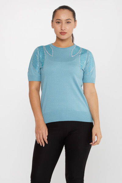 Sweter z dzianiny z haftem na ramionach American Model Blue - 30792 | KAZEE (zestaw 4 sztuk M-L-XL-2XL) 