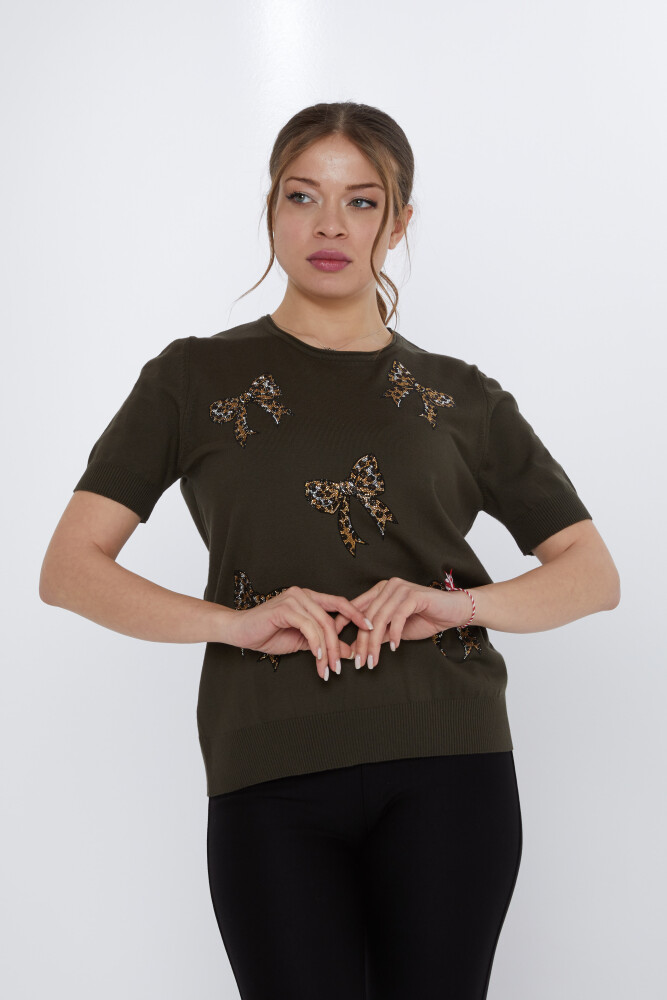 Sweter z dzianiny z kokardą i haftem Vert - 31577 | KAZEE (Zestaw 3 sztuk XL-2XL-3XL) - 1