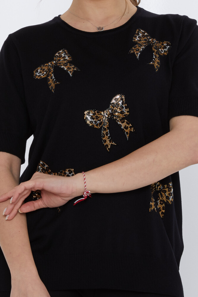 Sweter z dzianiny z kokardą i haftem w kolorze czarnym - 31577 | KAZEE (Zestaw 3 sztuk XL-2XL-3XL) - 3