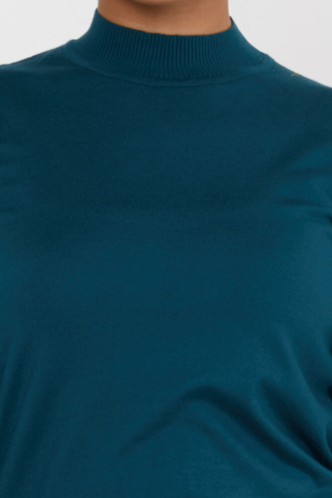 Sweter z dzianiny z logo, Basic Petrol - 16663 | KAZEE (Zestaw 4 sztuk L-XL-2XL-3XL) - 2