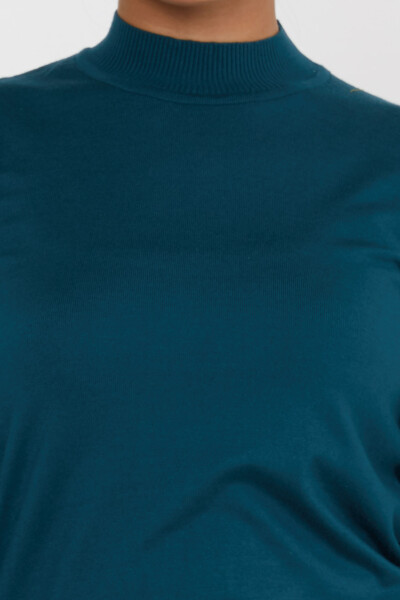 Sweter z dzianiny z logo, Basic Petrol - 16663 | KAZEE (Zestaw 4 sztuk L-XL-2XL-3XL) - 2