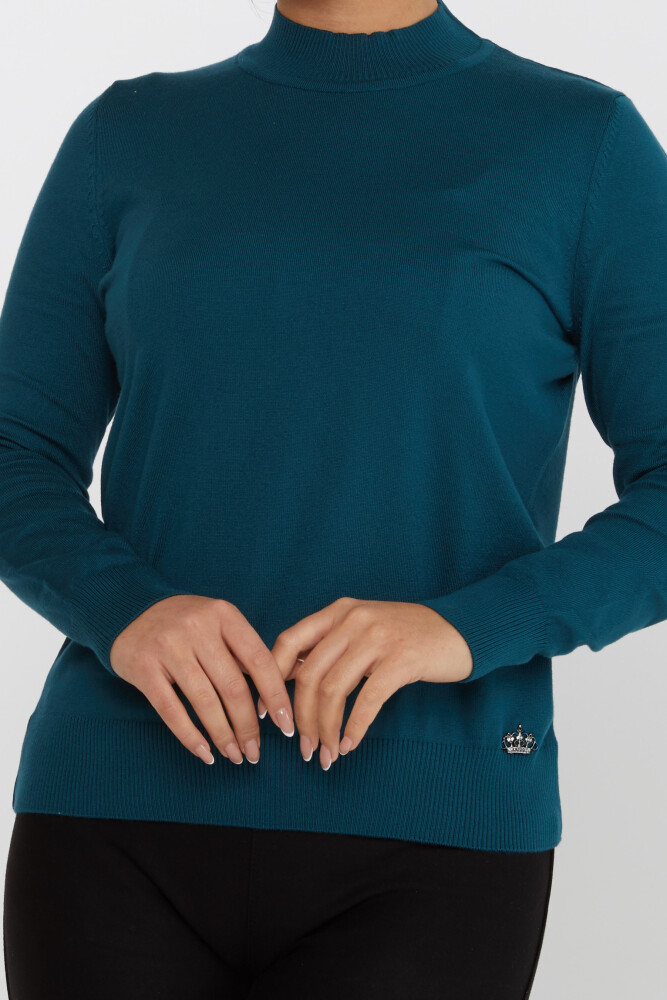 Sweter z dzianiny z długim rękawem i logo w kolorze Petrol - 30613 | KAZEE (zestaw 3 sztuk S-M-L) - 3