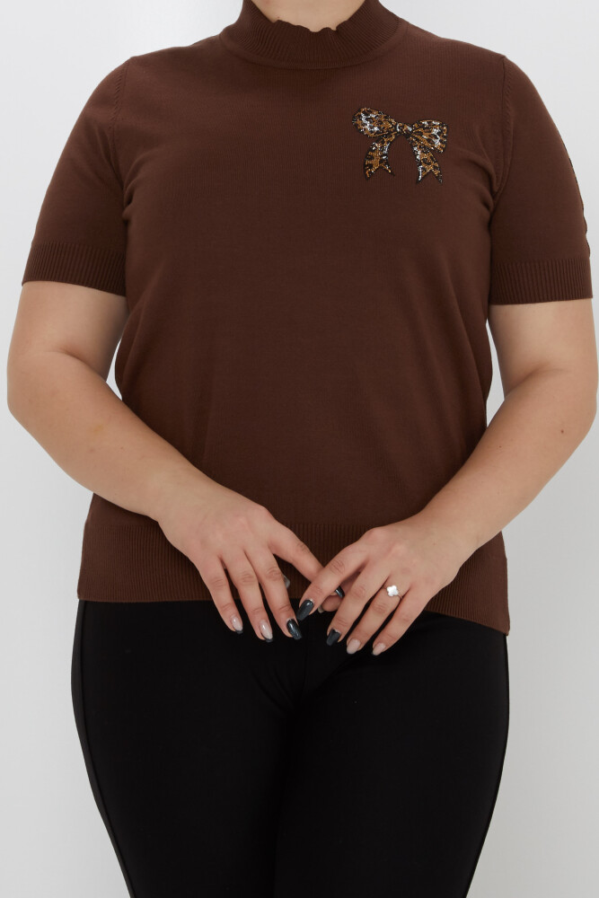 Sweter z dzianiny ze szczegółami, model amerykański, brązowy - 31549 | KAZEE (Zestaw 3 sztuk L-XL-2XL) - 2