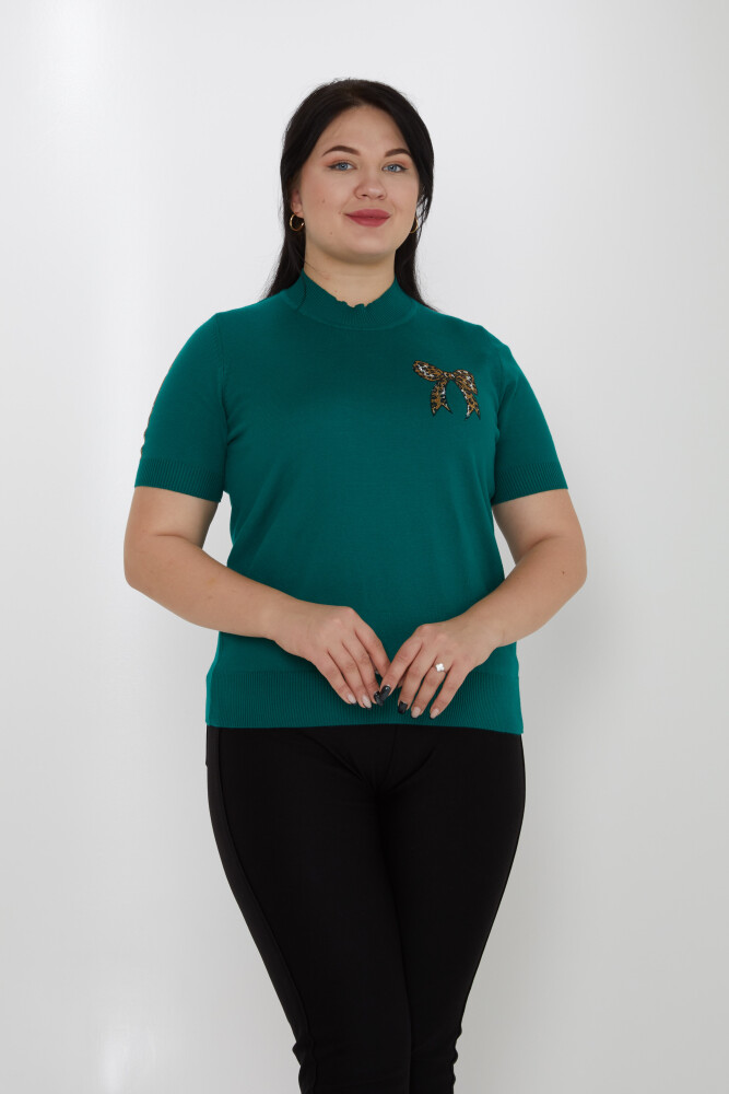 Sweter z dzianiny ze szczegółami, model amerykański, zielony - 31549 | KAZEE (Zestaw 3 sztuk L-XL-2XL) - 1