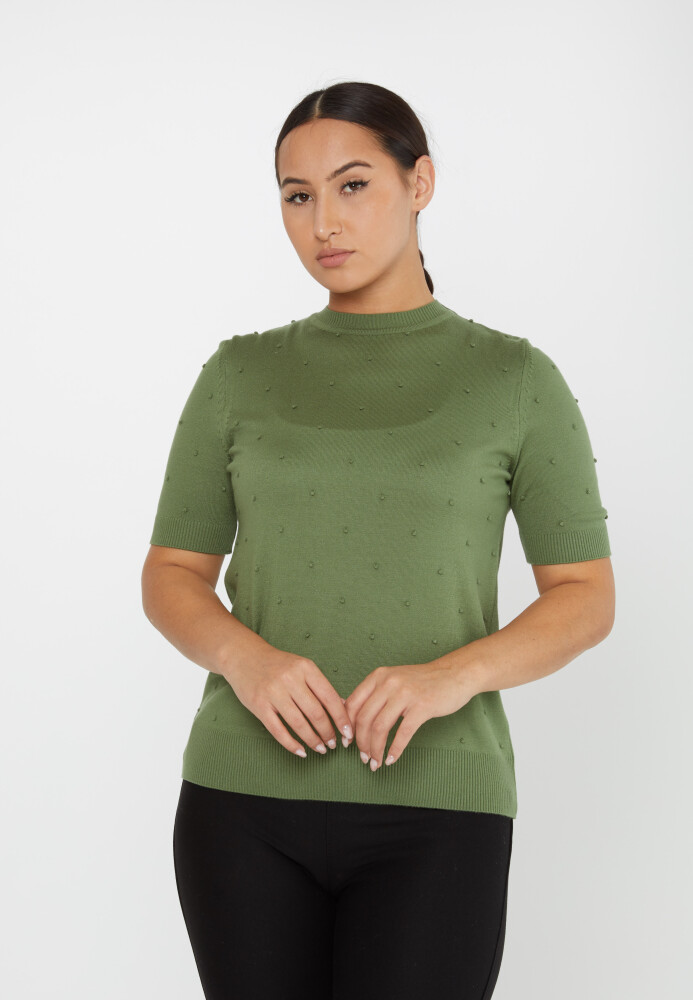 Sweter z krótkim rękawem, z własnym wzorem, w kolorze jasnego khaki - 30131 | KAZEE (zestaw 4 sztuk M-L-XL-2XL) - 2