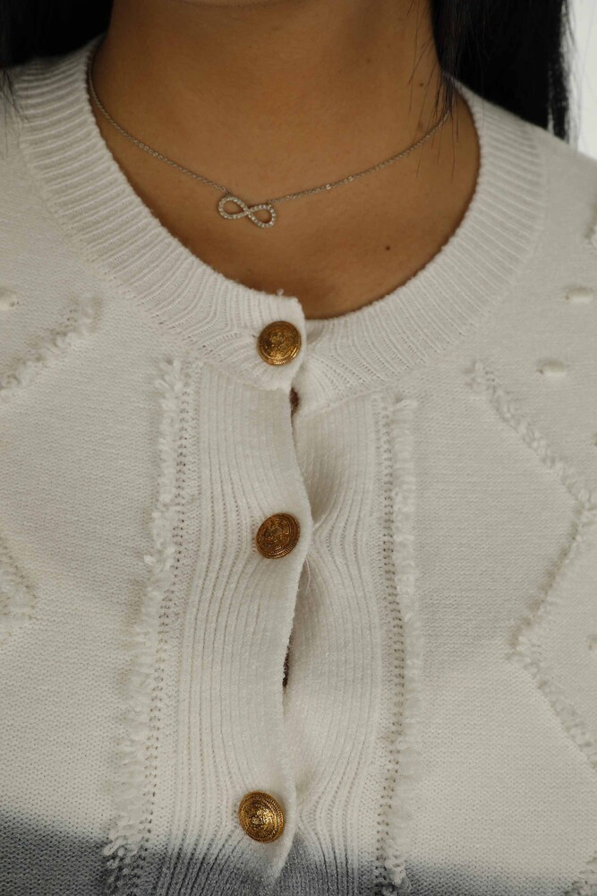 Dzianinowy kardigan z długim rękawem i okrągłym dekoltem, zapinany na guziki, czarny - 30782 | KAZEE - 5