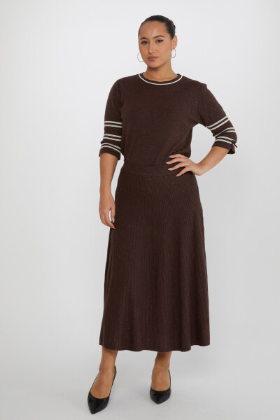 تنورة محبوكة بخصر مطاطي باللون البني - 31391 | كازي (مجموعة من 3 مقاسات M-L-XL) 