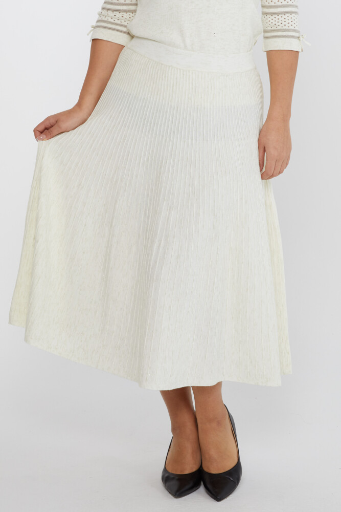 تنورة محبوكة بخصر مطاطي - بيج فاتح - 31391 | كازي (مجموعة من 3 مقاسات M-L-XL) - 3