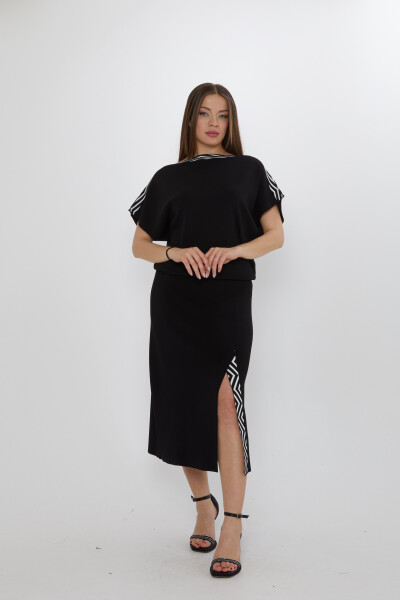 طقم من قطعتين - بنقشة حمار وحشي - أسود-بيج - 31794 | كازي (طقم من 3 قطع S-M-L) - KAZEE 