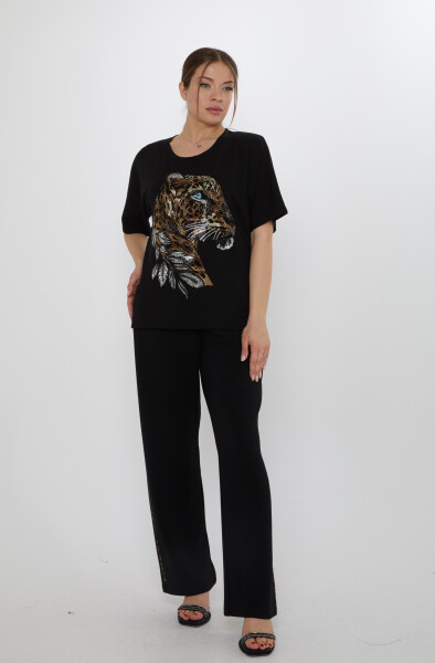 طقم رياضي - بنقشة النمر - أسود - 17876 | كازي (طقم من 3 قطع، مقاسات L-XL-2XL) - Kazee (1)