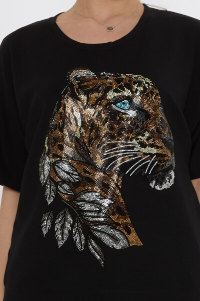 طقم رياضي - بنقشة النمر - أسود - 17876 | كازي (طقم من 3 قطع، مقاسات L-XL-2XL) - 5