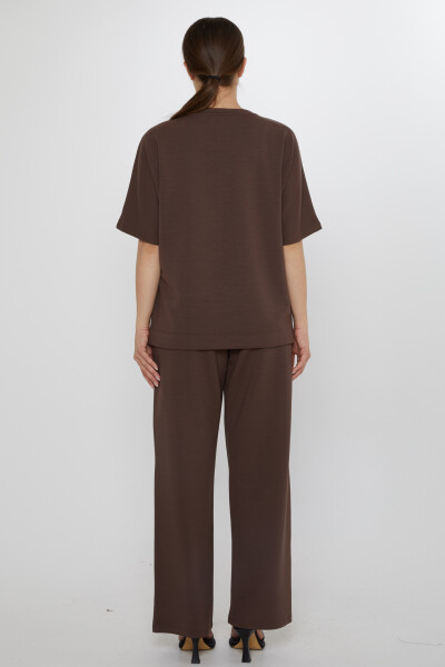 طقم رياضي بنقشة جلد النمر، بني - 17876 | كازي (طقم من 3 قطع، مقاسات L-XL-2XL) - 7