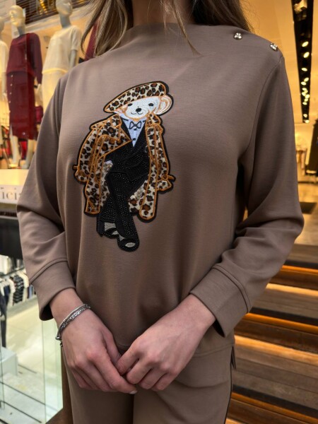 طقم رياضي - بنقشة جلد النمر - بيج - 17958 | كازي (طقم من 3 قطع بمقاسات M-L-XL) - 4