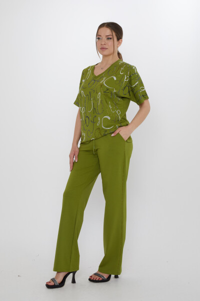 طقم رياضي مزين بحروف، أخضر - 17906 | كازي (طقم من 3 قطع، مقاسات M-L-XL) - KAZEE (1)