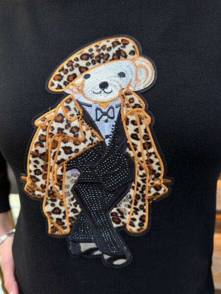 طقم رياضي - بنقشة جلد النمر - أسود - 17958 | كازي (طقم من 3 قطع بمقاسات M-L-XL) - 4