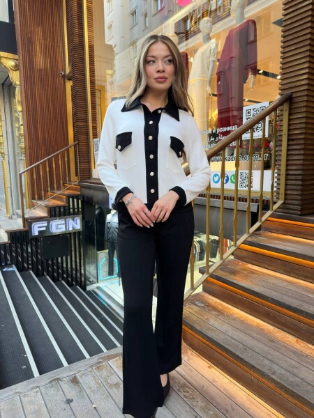 طقم رياضي - تفاصيل أزرار - أسود داكن - 17977 | كازي (طقم من 3 قطع M-L-XL) - 3