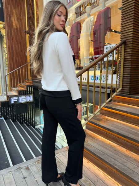 طقم رياضي - تفاصيل أزرار - أسود داكن - 17977 | كازي (طقم من 3 قطع M-L-XL) - 6