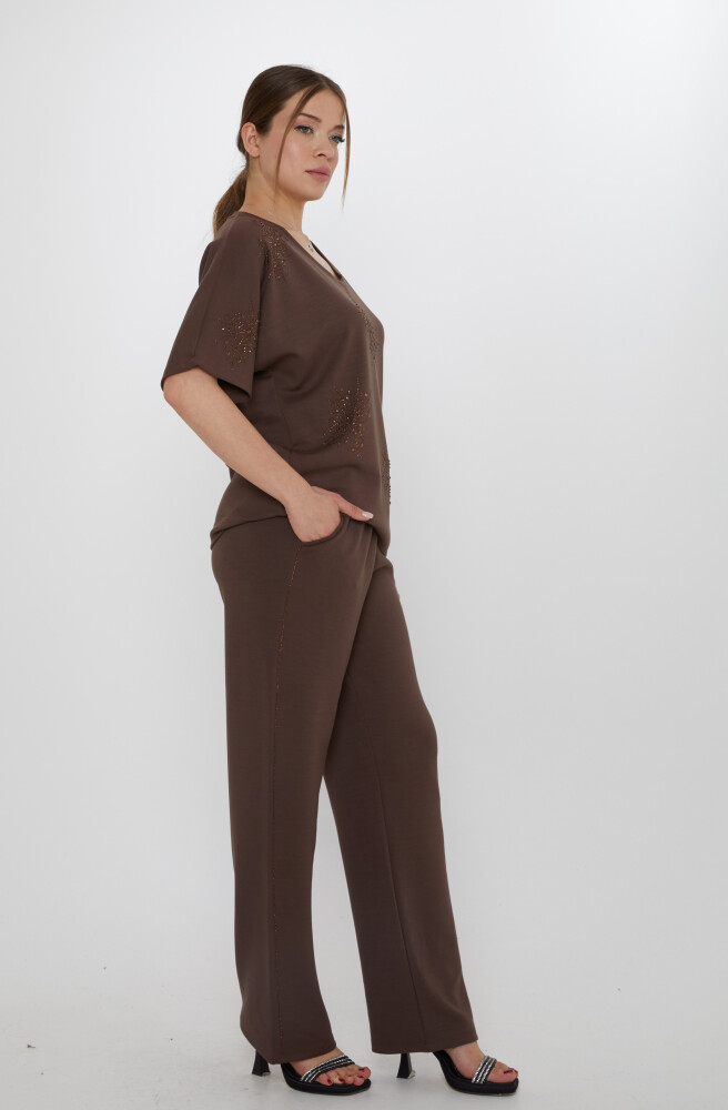 طقم رياضي بأكمام قصيرة، بني - 17893 | كازي (طقم من 3 قطع، مقاسات M-L-XL) - 3