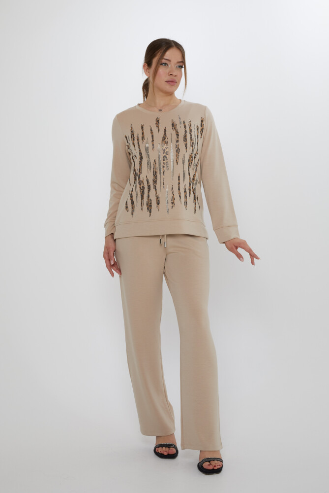 طقم رياضي بجيوب وتفاصيل بيج - 17886 | كازي (مجموعة من 3 مقاسات M-L-XL) - 2