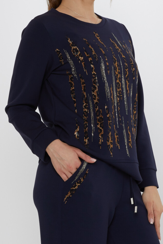 طقم رياضي بتفاصيل جيوب باللون الأزرق الداكن - 17886 | كازي (مجموعة من 3 مقاسات M-L-XL) - 5