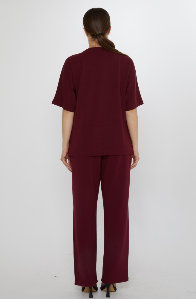 طقم رياضي - بنقشة النمر - عنابي - 17876 | كازي (طقم من 3 قطع، مقاسات L-XL-2XL) - 7