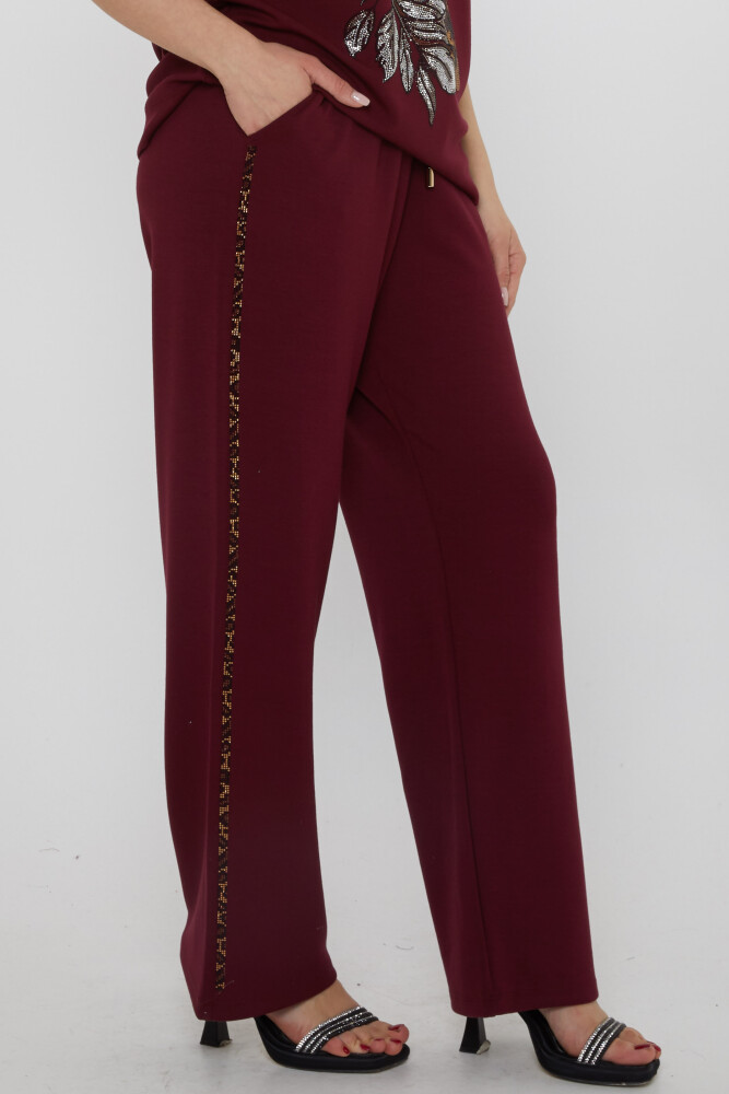 طقم رياضي - بنقشة النمر - عنابي - 17876 | كازي (طقم من 3 قطع، مقاسات L-XL-2XL) - 6