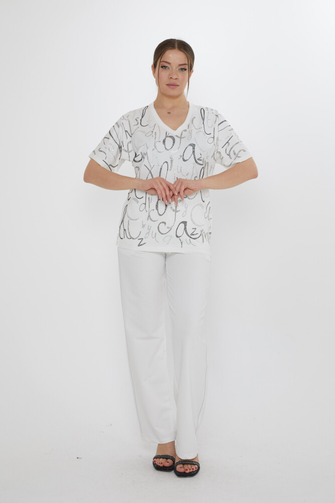 طقم رياضي مزين بحروف، لون بيج فاتح - 17906 | كازي (طقم من 3 قطع، مقاسات M-L-XL) - 1