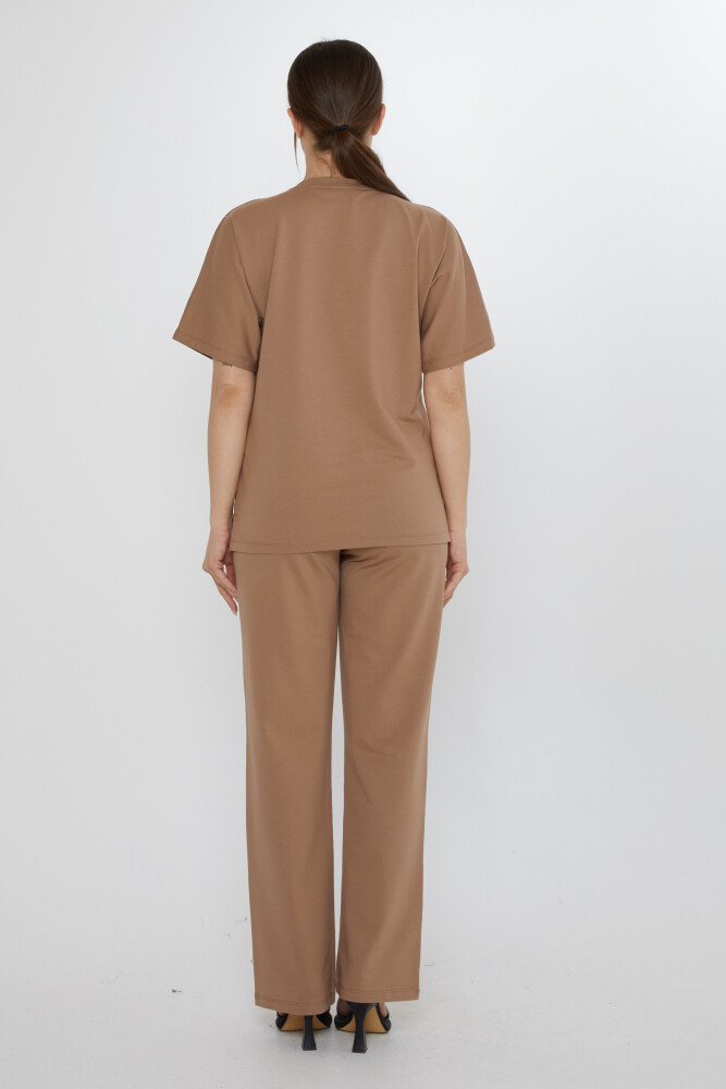 طقم رياضي - حروف - مزين بالأحجار - لون المنك - 17906 | كازي (طقم من 3 قطع M-L-XL) - 6