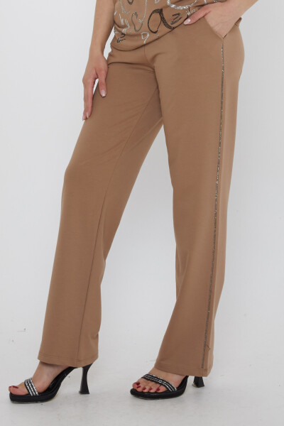 طقم رياضي - حروف - مزين بالأحجار - لون المنك - 17906 | كازي (طقم من 3 قطع M-L-XL) - 4