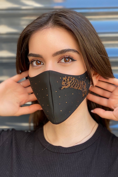 Toptan Kadın Maske Taş İşlemeli Kaplan Figürlü - 387 | KAZEE - Thumbnail
