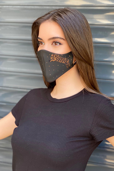 Toptan Kadın Maske Taş İşlemeli Kaplan Figürlü - 387 | KAZEE - Thumbnail