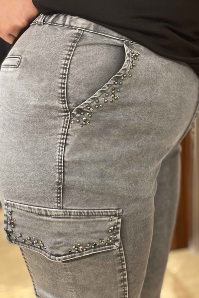 Toptan Kadın Pantolon Taş işlemeli Kargo Cepli - 3220 | KAZEE - Thumbnail