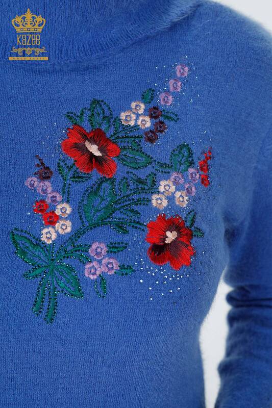 Toptan Bayan Angora Tunik Cepli Çiçek Detaylı Kol İşlemeli - 18870 | KAZEE