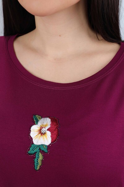 Toptan Bayan Bluz Çiçek Desenli Nakışlı İşlemeli - 77902 | KAZEE - Thumbnail