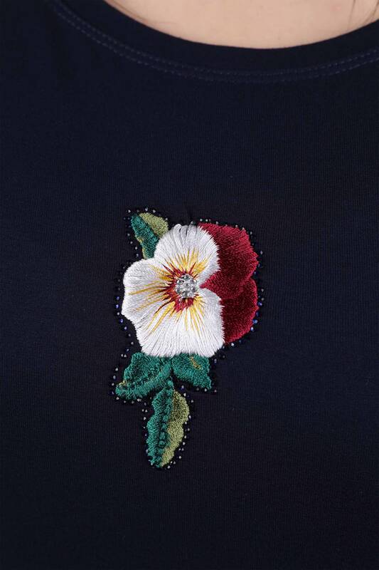 Toptan Bayan Bluz Çiçek Desenli Nakışlı İşlemeli - 77902 | KAZEE