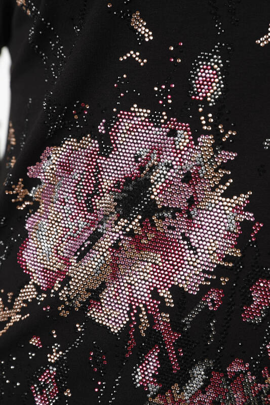 Toptan Bayan Bluz Çiçek Desenli Taş İşlemeli - 77965 | KAZEE
