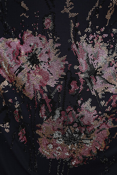 Toptan Bayan Bluz Çiçek Desenli Taş İşlemeli - 77965 | KAZEE - Thumbnail