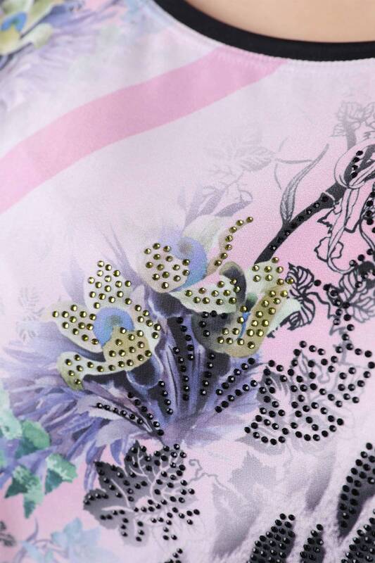 Toptan Bayan Bluz Çiçek Desenli Taş Nakış İşlemeli - 12017 | KAZEE